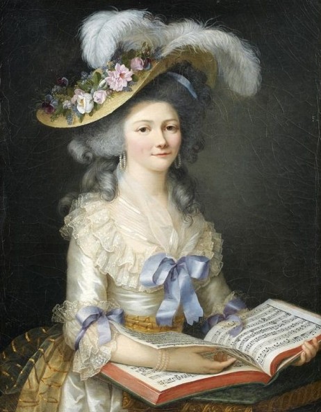 LEMOINE-GABIOU Marie-Élisabeth - Jeune femme avec un livre de partitions de musique 