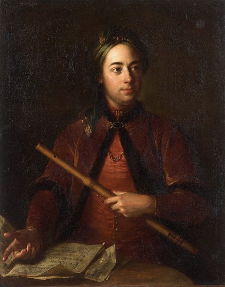 LOO Jean-Baptiste van - Portrait de gentilhomme en flûtiste