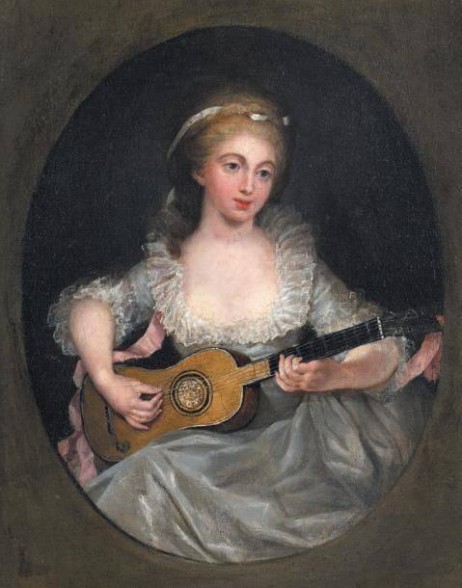 ANONYMOUS - Portrait femme avec une guitar