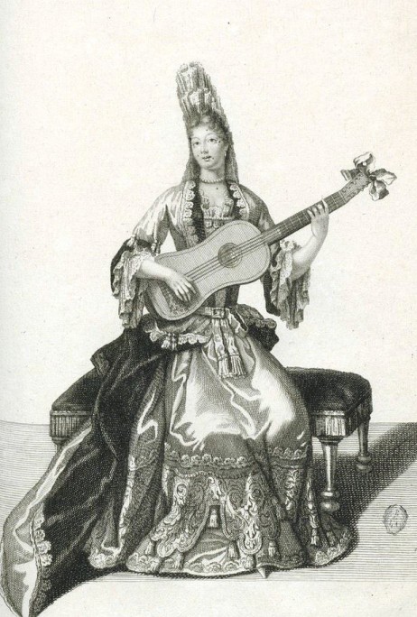 ANONYMOUS - French school, Dame de qualité jouant de la Guitarre