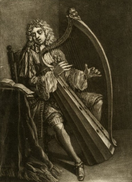 ANONYMOUS - Man playing harp and reading notes