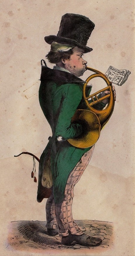 ANONYMOUS - Man playing horn and reading notes