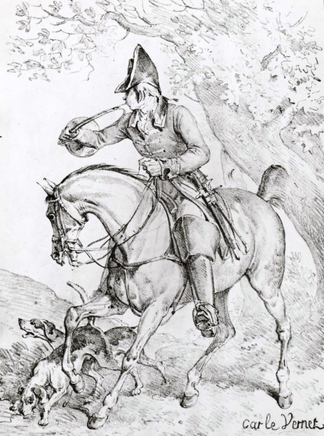 VERNET Carle - Homme au cor de chasse à cheval 