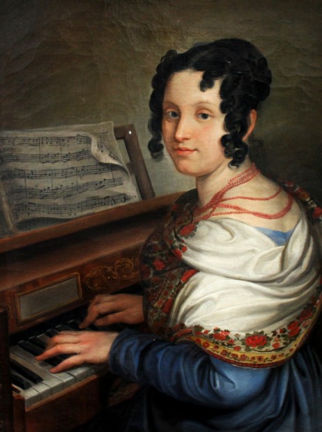 ANONYMOUS - Portrait of a young lady at a piano 