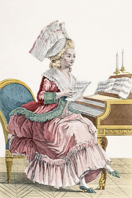 ANONYMOUS - Dame de qualité chantant assise devant un Clavecin