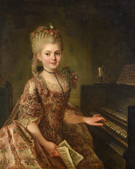 FREDOU Jean Martial - Portrait de jeune fille jouant du clavecin