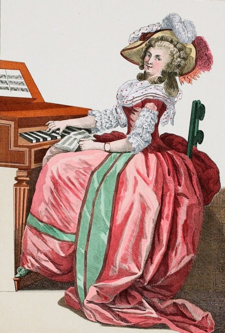 WATTEAU François Louis Joseph - La Virtuose sensible en robe à l'Anglaise bordée à la Marlbrough et chapeau 