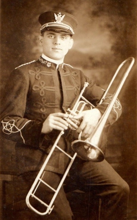 ANONYMOUS - Trombone player in uniform, Jamestown, New York 