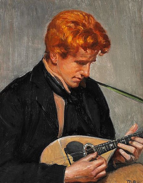 ANCHER Michael Peter - Portrait of the journalist Steen Drewsen playing mandolin 