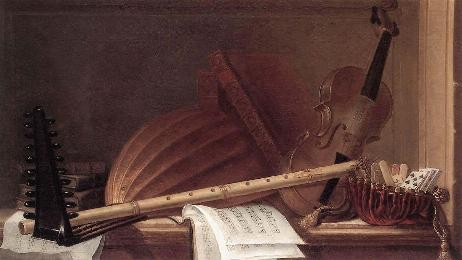 HUILLIOT Pierre Nicolas - Nature morte aux instruments de musique, avec flûte en ivoire
