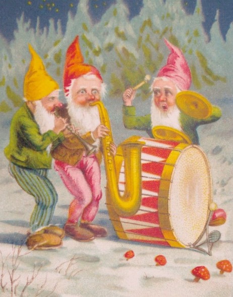 ANONYMOUS - Gnomes playing clarinet, saxophone and drums